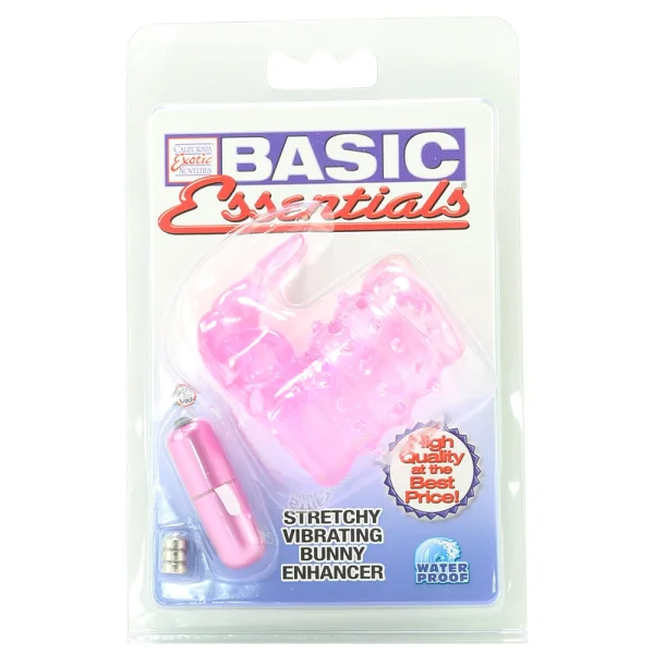 Basic Essentials Stretchy Vibrating Bunny Enhancer - Pink