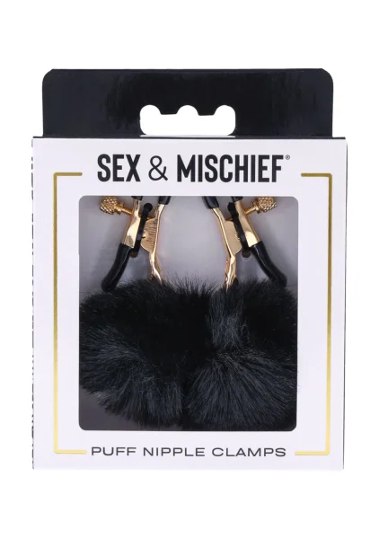 Sex & Mischief Puff Nipple Clamps By Sportsheets - Black & Rose Gold