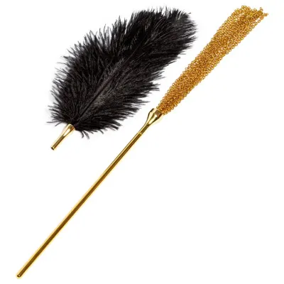Bondara Luxe 2 in 1 Ostrich Feather Tickler Gold Chain Flogger