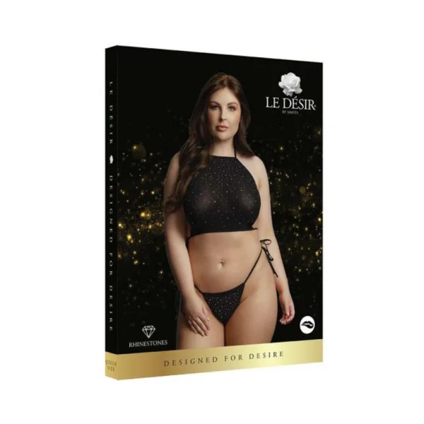 Shots Le Desir Festive Rhinestone Top And Thong Osx Black