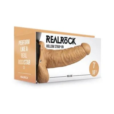 Realrock Hollow Strap On With Balls 7 In Mocha
