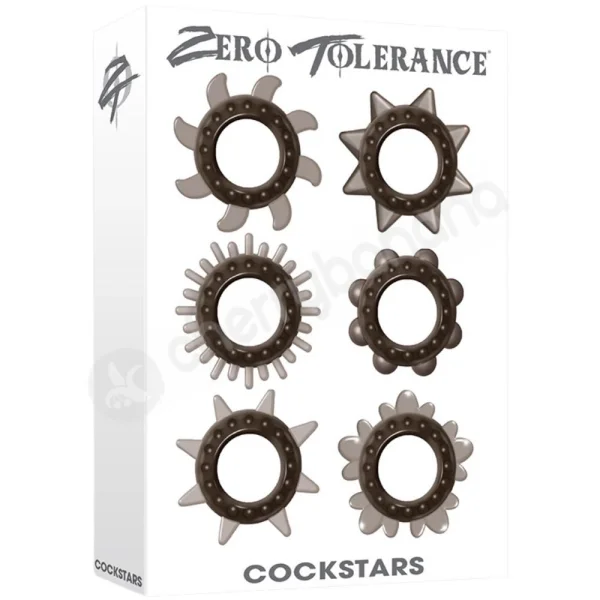 Zero Tolerance Cockstars Black Stretchy & Unique Cockrings 6pk
