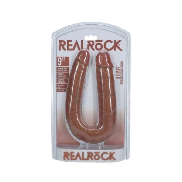 Couples Dildos: Realrock 9 In. U-shaped Double Dildo Tan