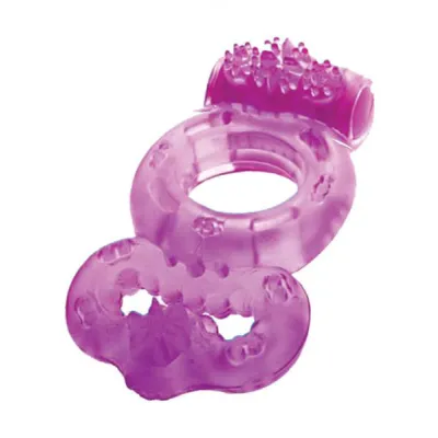 The Macho Double Ring Clitoral And Testicular Stimulation Vibrating Cockring Waterproof Purple