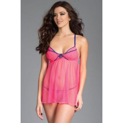 Transparent Mesh Babydoll With Thong Queen Size 46 52