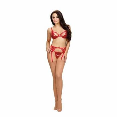 Dreamgirl One Size Sequinned Strappy Bralette and Garter Belt Set with Matching Thong