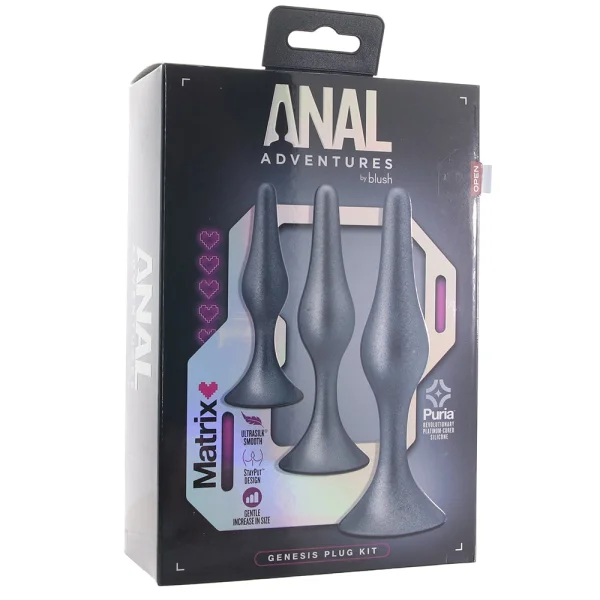 Anal Adventures Matrix Genesis 3-Piece Silicone Butt Plug Kit By Blush - Stellar Silver