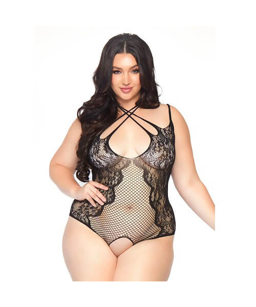 Leg Avenue Plus Size Net and Lace Crotchless Body