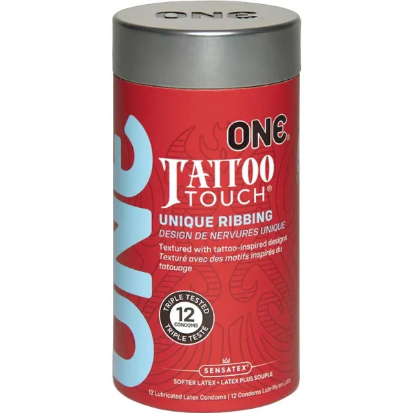 ONE Tattoo Touch Pleasure Ribbed Condoms | 12-Pack