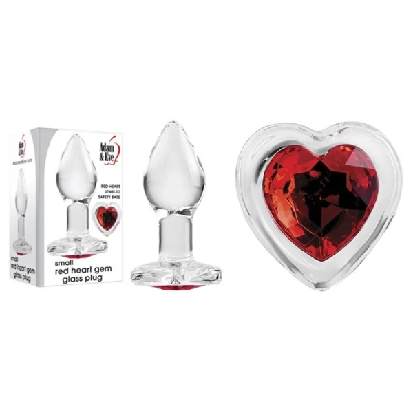 Adam & Eve Small Red Heart Gem Glass Plug