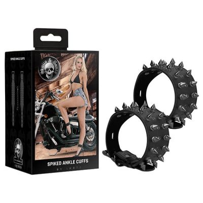 Skull Bones Ankle Cuffs with Spikes Black Adjustable Restraints