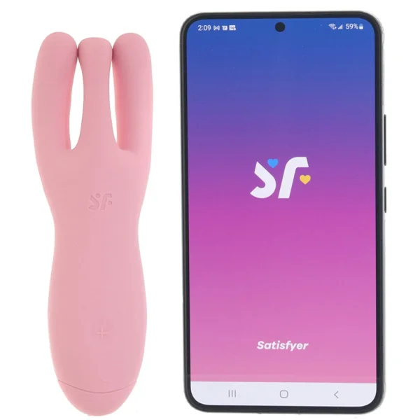 Satisfyer Threesome 4 Rechargeable Waterproof 12-Function App Enabled Dual Stimulation Vibrator - Pink