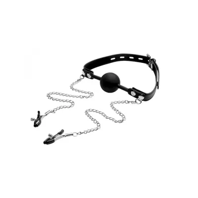 Ball Gag With Nipple Clamps Silicone