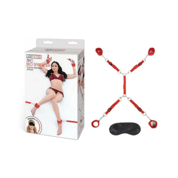 Restraints: Lux Fetish Bed Spreader 7-piece Restraint Set Red