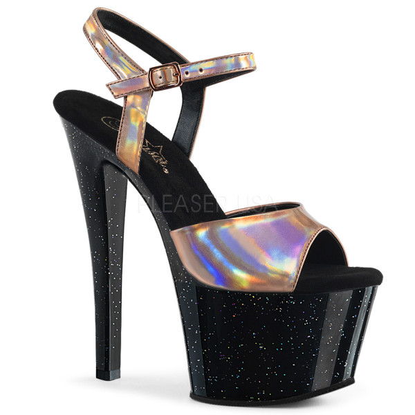 7 inches Heel, 2 3/4 inches PF Holographic Ankle Strap Sandal