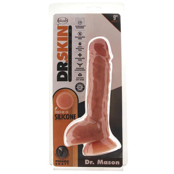 Dr. Skin Dr. Mason 9" Realistic Posable Silicone Suction Cup Dildo With Balls By Blush - Vanilla