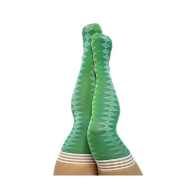 Kixies On Point Collection Par 4 Green Argyle Thigh high Stockings Size D