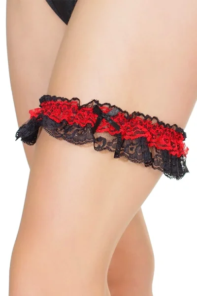 Adornment Black & Red Lace Leg Garter By Coquette