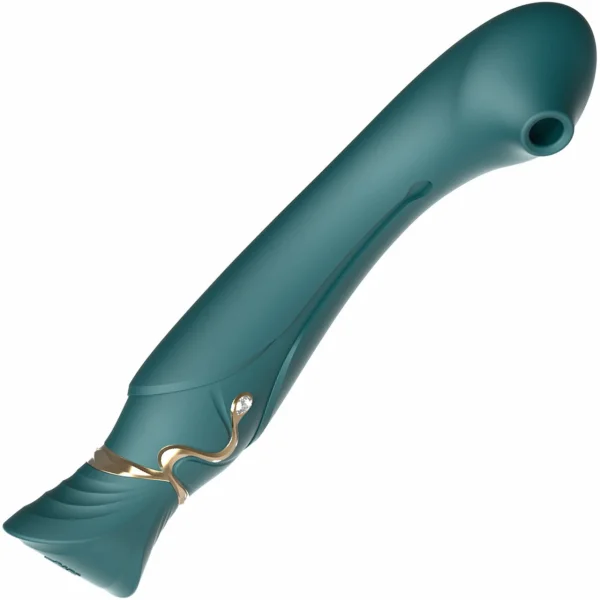 ZALO Queen Set Silicone Rechargeable G-Spot PulseWave Vibrator With Suction Sleeve - Jewel Green