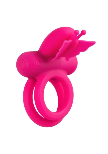 Silicone Rechargeable Dual Butterfly Couples Vibrating Cock Ring By CalExotics - Pink