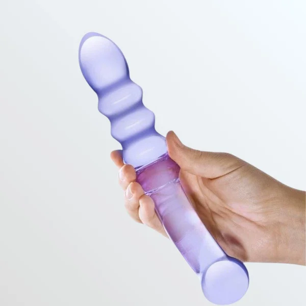 Glas Purple Rain Ribbed Glass Dildo
