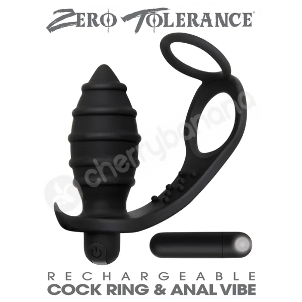 Zero Tolerance Rechargeable Black Cock Ring & Anal Vibe