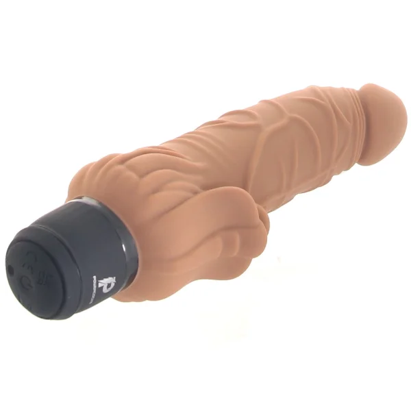 Powercocks Realistic Silicone Waterproof Rechargeable 7" Vibrator With Clitoral Stimulator - Caramel