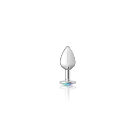 Cheeky Charms Silver Metal Butt Plug Round Clear Medium