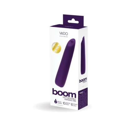 Classic Vibrators Vedo Boom Rechargeable Warming Silicone Slimline Vibrator Purple