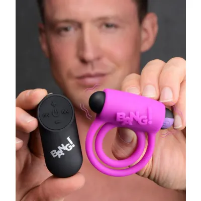Remote Control 28x Vibrating Cock Ring And Bullet Purple