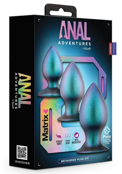 Anal Adventures Matrix Metaverse Silicone 3 Piece Butt Plug Kit By Blush - Dark Millenia