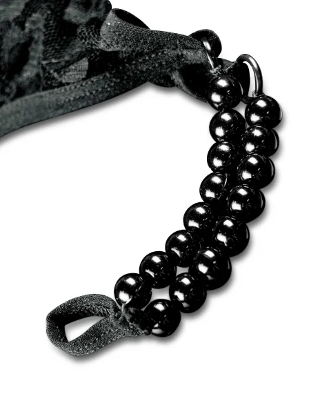 Hookup Panties Crotchless Pleasure Pearls - Black - XL - Xxl