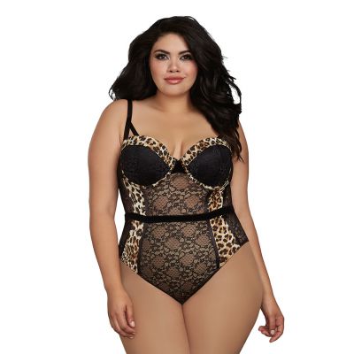 Dreamgirl 1X Black Stretch Lace and Mesh Teddy
