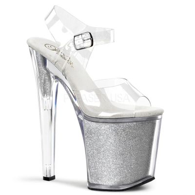 XTREME 808G 8 Stiletto Ankle Strap Glitter Filled PF Sandal
