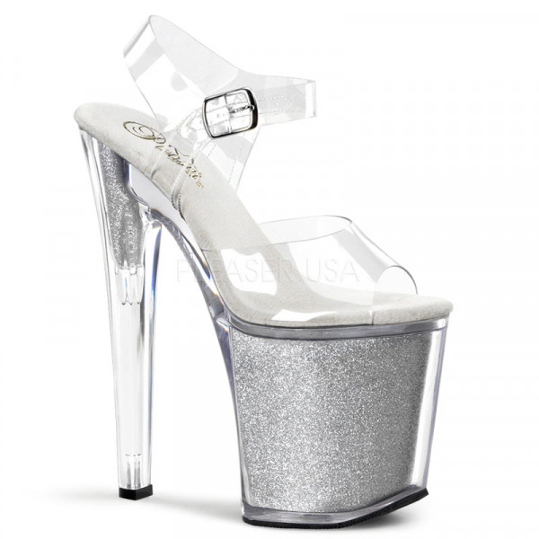 XTREME-808G - 8" Stiletto Ankle Strap Glitter-Filled PF Sandal