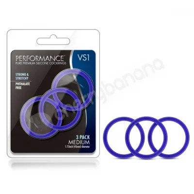 Performance VS1 Pure Premium Silicone Blue Cock Rings Medium 3 Pack