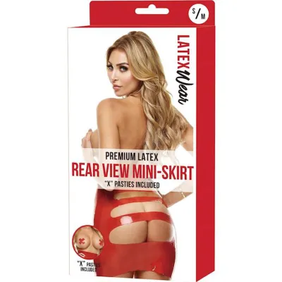 Premium Latex Open Back Rear View Mini Skirt S m Red S m