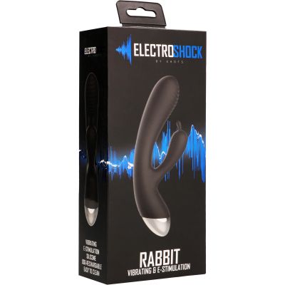 Electro Shock Rabbit Vibrator Black 19 cm 7 5 USB Rechargeable Rabbit Vibrator with E Stim