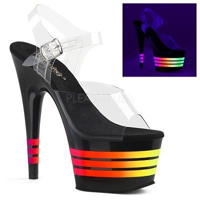 7 inches Heel 2 3 4 inches PF Ankle Strap Sandal w Neon Lines