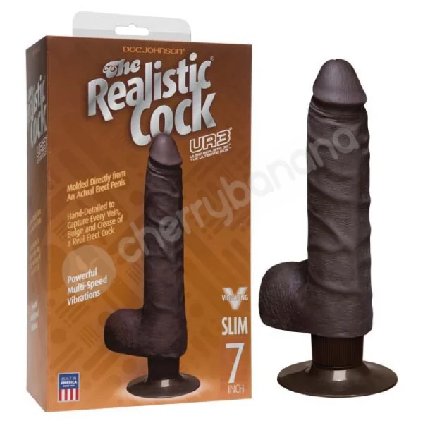 The Realistic Cock Vibrating Slim Black 7" Dildo With Balls