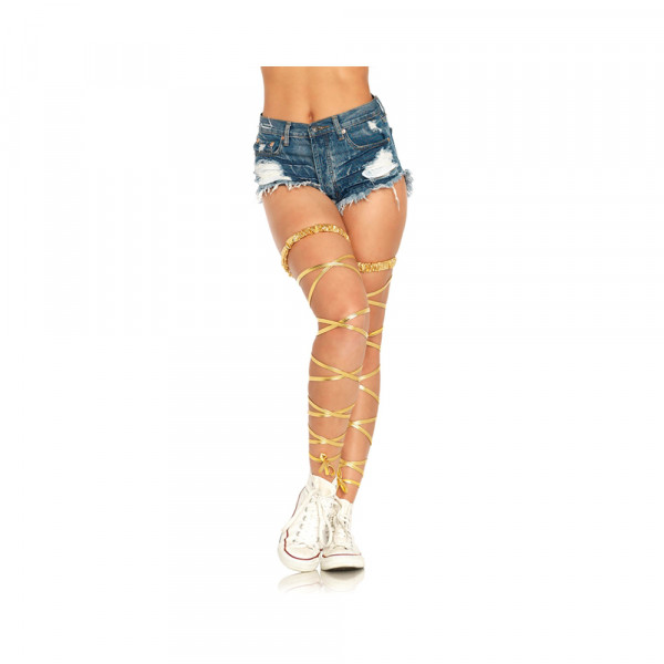 Gold Lame Garter Leg Wraps O/S Gold