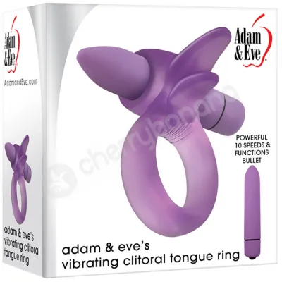 Adam Eve Vibrating 10 Speed Purple Clitoral Tongue Cock Ring