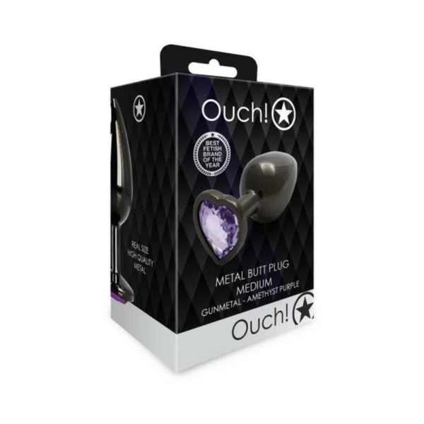 Butt Plugs: Shots Ouch! Heart Gem Butt Plug Medium Gunmetal/amethyst