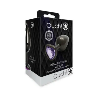 Butt Plugs Shots Ouch Heart Gem Butt Plug Medium Gunmetal amethyst