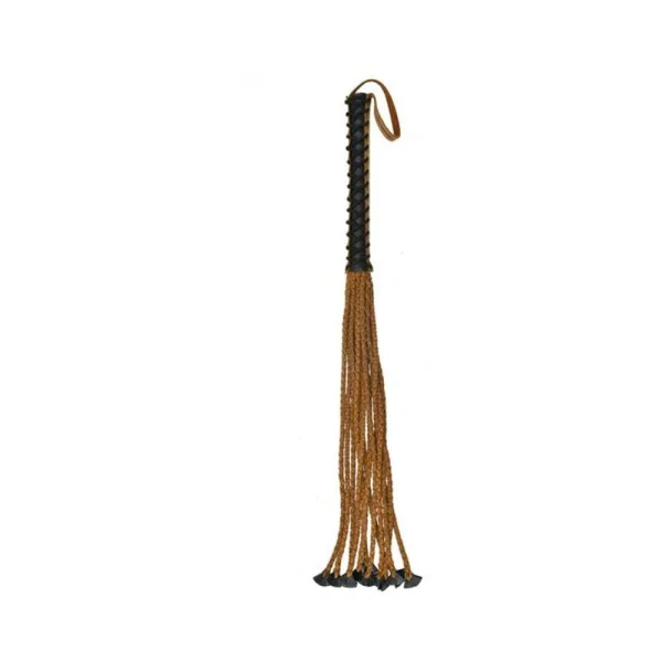 Ouch Pain Unique Italian Leather 12 Braided Tails With 12" Handle Cover Design - Brown Distressed Le