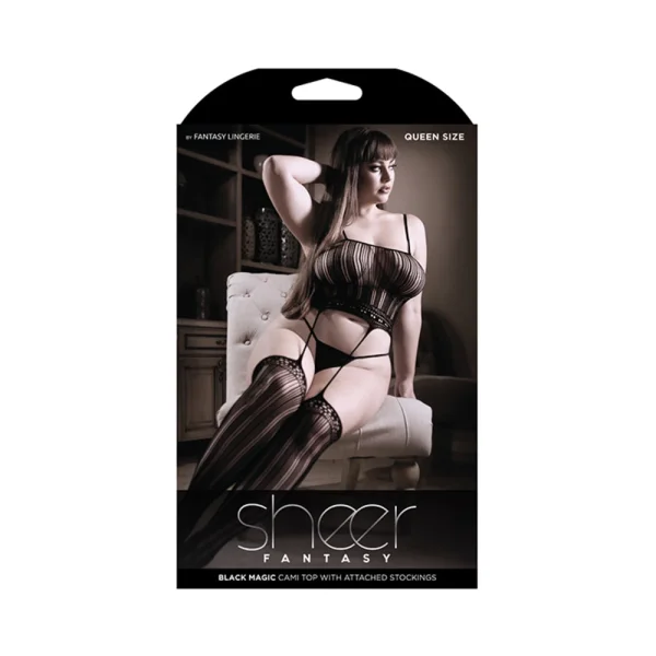 Sheer Black Magic Cami Top With Attached Stocking — image 6 of 9
