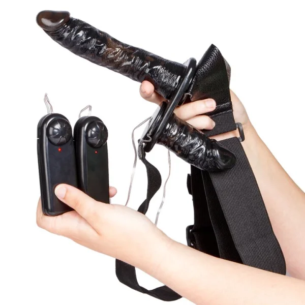 Bondara Two-Timer Black Vibrating Double Strap-On – 7 Inch