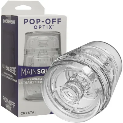 Main Squeeze Pop Off Optix Compact Penis Masturbator by Doc Johnson Crystal Clear