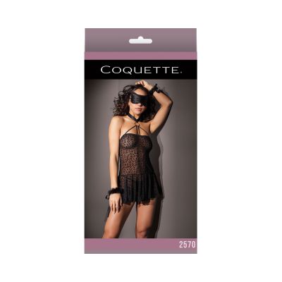 Kitty Leopard Mesh Halter Babydoll W Cuffs Eye Mask Os