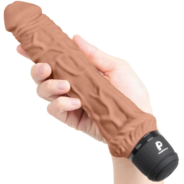 Powercocks Girthy Realistic Silicone Waterproof Rechargeable 8" Vibrator - Caramel